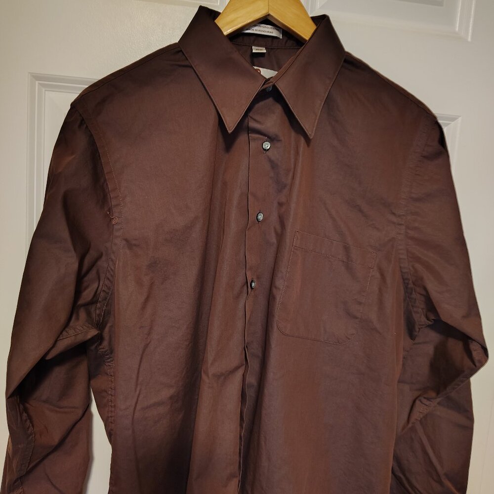 VTG Etienne Aigner Button Front Collared Blouse Top Brown Semi Sheen Western